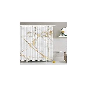 EMMTEEY Rideau de douche en marbre blanc dor&eacute;, rideau de douche en tissu abstrait pour salle de bain, d&eacute;coration artistique moderne, ensemble de rideau de douche imperm&eacute;able avec crochets, 183 x 183