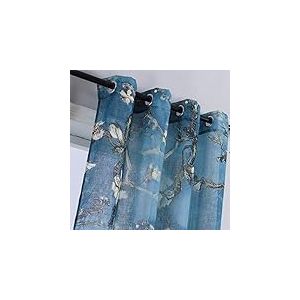 Taisier Home Lot de 2 Rideaux Transparents imprimés Fleurs d'abricot, Rideaux Bleus Vintage pour Chambre à Coucher/Chambre d'enfant, 132,1 x 160 cm (l x L)