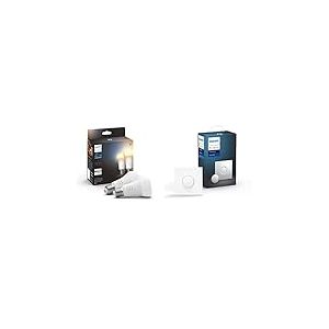 Philips Hue White Ambiance, ampoule LED connectée E27 équivalent 75W, compatible Bluetooth, pack de 2 + Smart Button Bouton Télécommande Intelligent Connecté, Variateur de Lumière