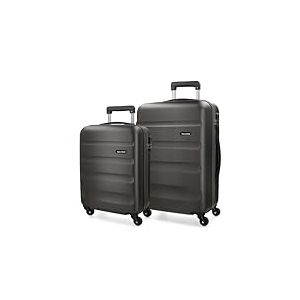 Roll Road Flex Set de Bagages Gris 55/65 cms Rigide ABS Serrure &agrave; combinaison 91L 4 roues Bagage &agrave; main