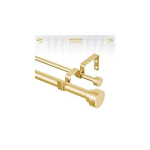 TANGWIN Tringle &agrave; rideaux double dor&eacute;e pour fen&ecirc;tres de 66 &agrave; 120 : tringle &agrave; rideaux double r&eacute;glable et robuste pour chambre &agrave; coucher et salon, 2,5 cm, en laiton dor&eacute;, moderne en fer dor&eacute;, double