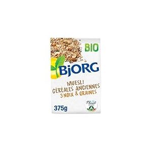 BJORG - Muesli C&eacute;r&eacute;ales Anciennes 3 Noix & Graines Bio - C&eacute;r&eacute;ales Compl&egrave;tes - R&eacute;duit En Sucres - 375G