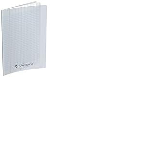 CONQUERANT Cahier A4 Grands Carreaux Sey&egrave;s 192 Pages Agraf&eacute;es Couverture Polypro Incolore