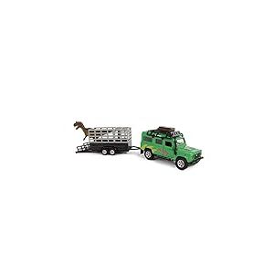 Kids Globe Land Rover vehicle with dinosaur on trailer (the cast, PullBack; 29 cm) 520178