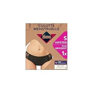 Nana Culotte Menstruelle Lavable - Flux Abondant - Absorption Supérieure pour une Protection Intégrale, Jour et nuit - Noire - Coupe Hipster, S