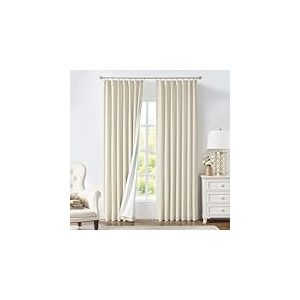 Panneau de rideau occultant plissé avec doublure entièrement occultante – Ensemble de traitement de fenêtre avec languette arrière pour style ferme, salon, chambre à coucher – Isolation thermique avec