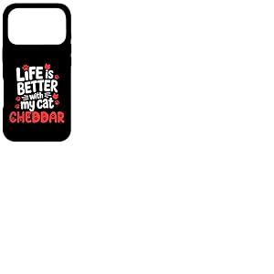 Nom du Chat Cheddar Life is Better with My Cat Cheddar Coque pour iPhone 17 Pro