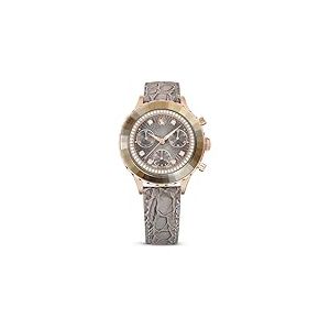 Swarovski Montre Octea Chrono, Fabriqué en Suisse, Bracelet en cuir, Gris, Finition or rose