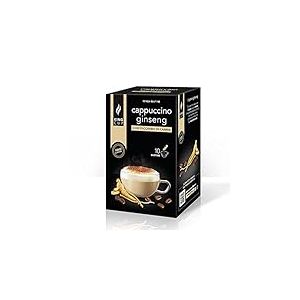 King Cup - 1 Paquet de 10 Sachets Solubles de Cappuccino au Ginseng Sans Sucre, 10 Stick de 6 Gr pour Boisson Aromatisée Cappuccino à Ajouter à 60 ml d'Eau Chaude, Sans Gluten et Sans Lactose