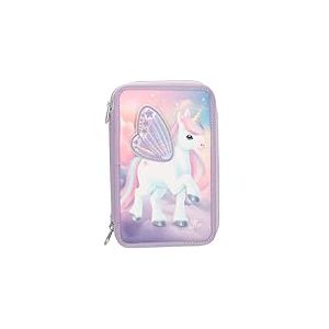 Trousse &agrave; crayons Depesche 13417 Ylvi - 3 compartiments en violet, licorne et ailes, avec crayons de couleur, r&egrave;gle, ciseaux et plus