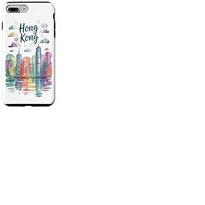 Coloré Hong Kong Skyline Aquarelle Ville HK SAR Chine Coque pour iPhone 7 Plus/8 Plus