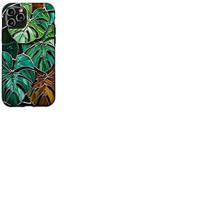 Coque de téléphone Motif Feuilles de Monstera Style vitrail Art déco Vert Coque pour iPhone 11 Pro