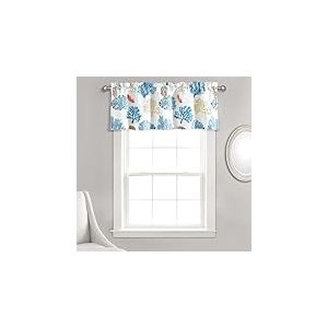 Lush Decor Coastal Reef Rideau de fen&ecirc;tre filtrant la lumi&egrave;re avec Plumes Bleu et Corail 45,7 x 132,1 cm
