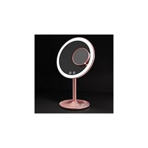 EMKE® Miroir de Maquillage avec lumière, Miroir de Bureau éclairé avec grossissement 1X/3X, Miroir de courtoisie Rond avec 3 réglages de Couleur, contrôle Tactile, Rotation à 90 degrés, Rose