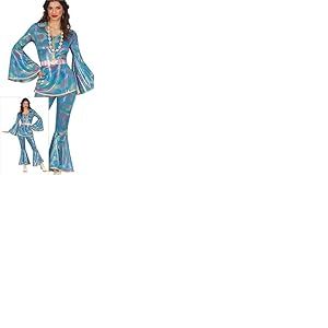 FIESTAS GUIRCA D&eacute;guisement Disco Queen Femme - Tenue Bleu M&eacute;tallis&eacute; Ann&eacute;es 70 - D&eacute;guisement Brillant Ann&eacute;es 60 pour Femme Taille S
