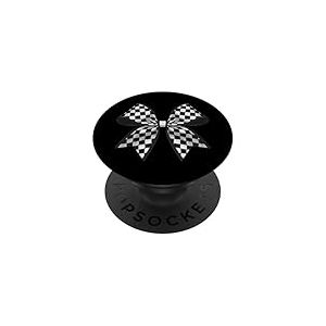 Motif Damier Noir et Blanc avec nœud Coquette pour Fille PopSockets PopGrip Adhésif