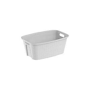 Panier à Linge en plastique 35L – Coloris Blanc –Aspect Osier Tressé – Avec Poignées – 59,5 x 39,5 x 25 cm – Fabriqué en France – Idéal buanderie, salle de bain - M home by Mazzei Mondex