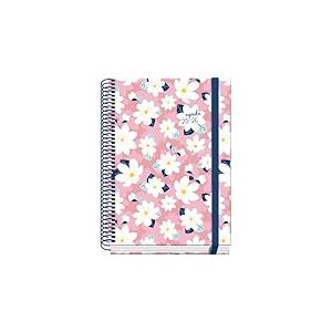 Dohe - Agenda Scolaire 2025 2026 - Jour Page, Taille A5 (15x21 cm), Espagnol et Anglais, Septembre à Juin, Reliure Spirale et Gomme, Couverture Rigide, 4 Pages de Stickers - PRIME Camomille