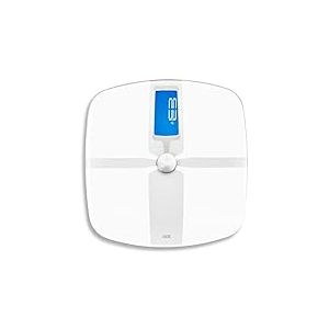 ADE Balance de graisse corporelle, pèse personne numérique avec analyse de la graisse corporelle, eau corporelle et masse musculaire, 5 valeurs de mesure, jusqu'à 180 kg, blanc | BA1800