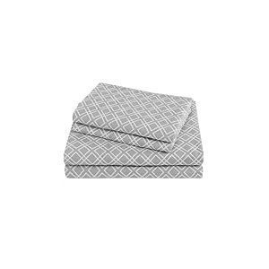 Comfort Spaces Parure de lit 4 pièces en Flanelle de Coton Respirante et Chaude avec taies d'oreiller, Motif géométrique Gris, pour très Grand lit