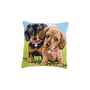 VERVACO Point De Croix Kit Coussin Complet Set CHIENS Decoration Manuelle Broderie Kit Adulte Art Creatif Cadeau DIY Cross Stitch Embroidery ca. 40 x 40 cm
