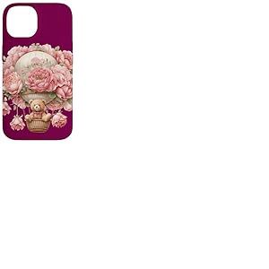 Montgolfière flottante pour bébé ours rose pivoine fleur Coque pour iPhone 14