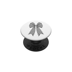 Motif Damier Noir et Blanc avec nœud Coquette pour Fille PopSockets PopGrip Adhésif