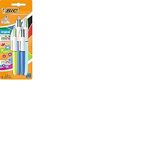 Bic 4 Colours Family Pen Lot de 4 stylos à bille rétractables avec quatre couleurs d'encre (2 mini, 2 originaux)