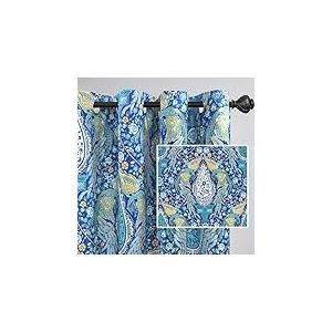 DriftAway Christopher Paon Floral Motif Floral &Eacute;conomie d'&eacute;nergie Isolation Thermique Rideau de fen&ecirc;tre Occultant 2 Couches 2 Panneaux 132 cm x 213 cm Bleu Sarcelle