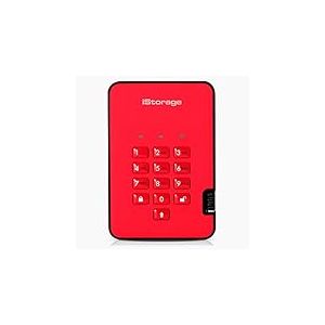 iStorage diskAshur2 HDD 500Go Rouge - Disque dur portable sécurisé - Protégé par mot de passe - Résistant à la poussière et à l'eau - Cryptage matériel