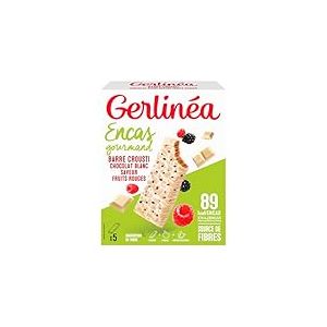 Gerlinéa - Encas Crousti Chocolat Blanc Fruits Rouges - Gaufrette Croustillante pour un Encas Gourmand - Source de Fibres - 5 barres Crousti - 90g