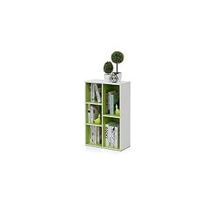 Furinno Luder Bibliothèque Etagère de Rangement Ouverte à 5 Cubes, Blanc/Vert