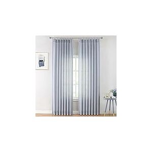 Vision Home Rideaux Semi-Transparents plissés Bleus Chambray texturés filtrant la lumière de 241,3 cm pour Salon, Chambre à Coucher, Rideaux plissés Bleus avec Crochets 2 Panneaux 101,6 x 241,3 cm