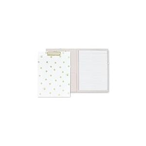 Kate Spade New York Porte-bloc A4 avec clip discret, bloc-notes lign&eacute;, boucle pour stylo et poche, pois dor&eacute;s avec script