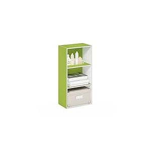 Furinno Luder Bibliothèque ouverte à 3 niveaux, Blanc/Vert, 3-Tier
