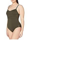 Haute pression A1001 - Maillot de bain une pièce - Uni - Femme - Vert (Kaki), 48 (Taille faricant: 48)