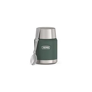 Thermos Icon Food Jar Pot alimentaire en acier inoxydable 18/8 à double paroi Vert mat/forêt avec cuillère pliable et fond antidérapant 0,47 l