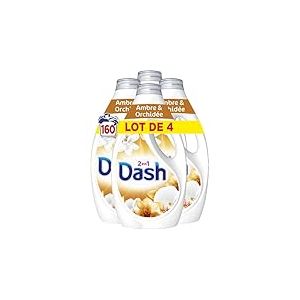 Dash 2en1 Lessive Liquide, 160 Lavages (4 x 40 Lavages), Ambre & Orchidée, avec 3 SEMAINES DE FRAÎCHEUR* et Lenor, Fabriquée En France, Dash 2in1