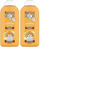 Le Petit Marseillais | Shampooing Nutrition Miel & Karité Bio (300 ml) – Shampoing sans silicone pour cheveux secs et cassants – 96% d'origine naturelle pour une brillance optimale (Lot de 2)