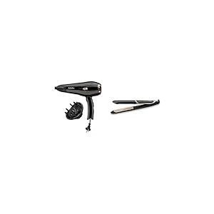 BaByliss Sèche-cheveux Cordkeeper 2000 avec Technologie Ionique et Cordon Rétractable D373E & Lisseur Super Smooth 235 avec Technologie Titanium-Céramique et Ionique avec mode protection de chaleur