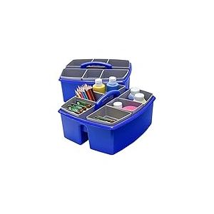 Storex Large Classroom Caddy with Cups, 13 x 11 x 6.575 Inches, Blue, Case of 2 (00985U02C)