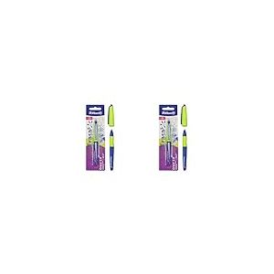 Pelikan Erase 2.0 Stylo effaçable ergonomique Encre bleue pour droitier et gaucher pour l'école Pointe M Indéformable, recharge bleue incluse (Lot de 2)