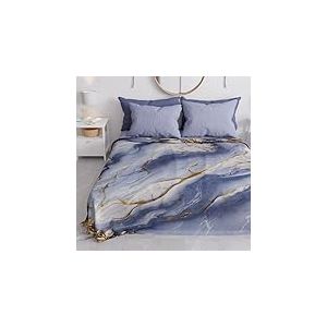 PETTI Artigiani Italiani - Couvre-lit 1 Place (160x260 cm) Printemps Été, Parure de Lit Légère Simple, Draps de Lit Une Personne, Marbre Indigo, 100% Fabriqué en Italie