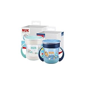 NUK Mini Magic Cup Night Tasse antifuite | 6+ mois | 160 ml | Bord antifuite &agrave; 360&deg; pour boire de tous les c&ocirc;t&eacute;s | Brille dans le noir | Poign&eacute;es ergonomiques | Lion (bleu) | Lot de 6 pi&egrave;ces