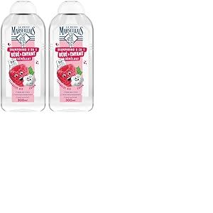 Le Petit Marseillais - Shampooing 2 en 1 B&eacute;b&eacute; & Enfant D&eacute;m&ecirc;lant Framboise Bio & Coton (300 ml) - 94% d'ingr&eacute;dients d'origine naturelle (Lot de 2)