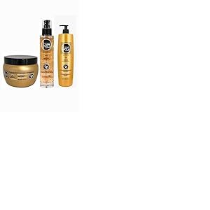 KERAGOLD PRO AB – Lot de 3 Soins Capillaires – Sans Sulfates Shampoing 1L + Masque 500ml + Sérum 100ml – Kératine & Extrait d’Ail – Fortifiant, Réparateur & Anti-Chute