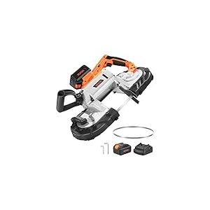 VEVOR Scie à Ruban Portative 20 V, Profondeur de Coupe 12,7 cm, Moteur sans Balais, sans Fil, avec Batterie 4000 mAh, Crochet de Suspension, Vitesse Variable de 0-120 m/min, pour Couper Métal et Bois