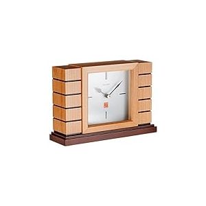 Bulova B1659 Usonian II Frank Lloyd Wright Horloge de cheminée en Bois Finition Naturelle avec Base en Noyer