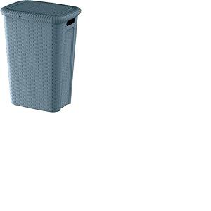 Coffre à linge en plastique 53 L – Coloris Bleu Sky – Aspect osier tressé – Avec Poignées – 44x33x59 cm – Fabriqué en France – Idéal salle de bain, buanderie, chambre - M home by Mazzei Mondex