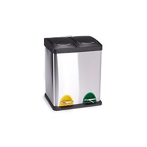 MSV - Poubelle à Pédale Tri Sélectif Inox 16L - 2 Bacs Amovibles de 8L - Design Moderne, Silencieuse et Anti-Odeurs - Idéale Cuisine et Extérieur